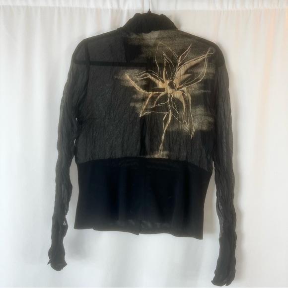 Vintage Blacky dress Berlin sleeved semi-sheer top. Black with Floral Design 8 - Picture 1 of 16